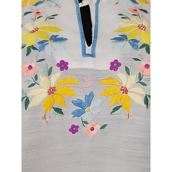 Vintage Lily Boho Floral Embroidered Tunic Top Blouse Sheer Peasant Medium - Picture 3 of 14